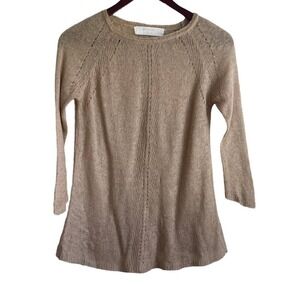 Zara Women Fitted Sweater M Tan‎ Knit 3/4 Raglan Sleeve Cozy Neutral Minimalist